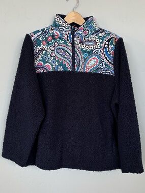 Vera Bradley Paisley Quilted Teddy Half Zip Soft Pullover Size XL Navy